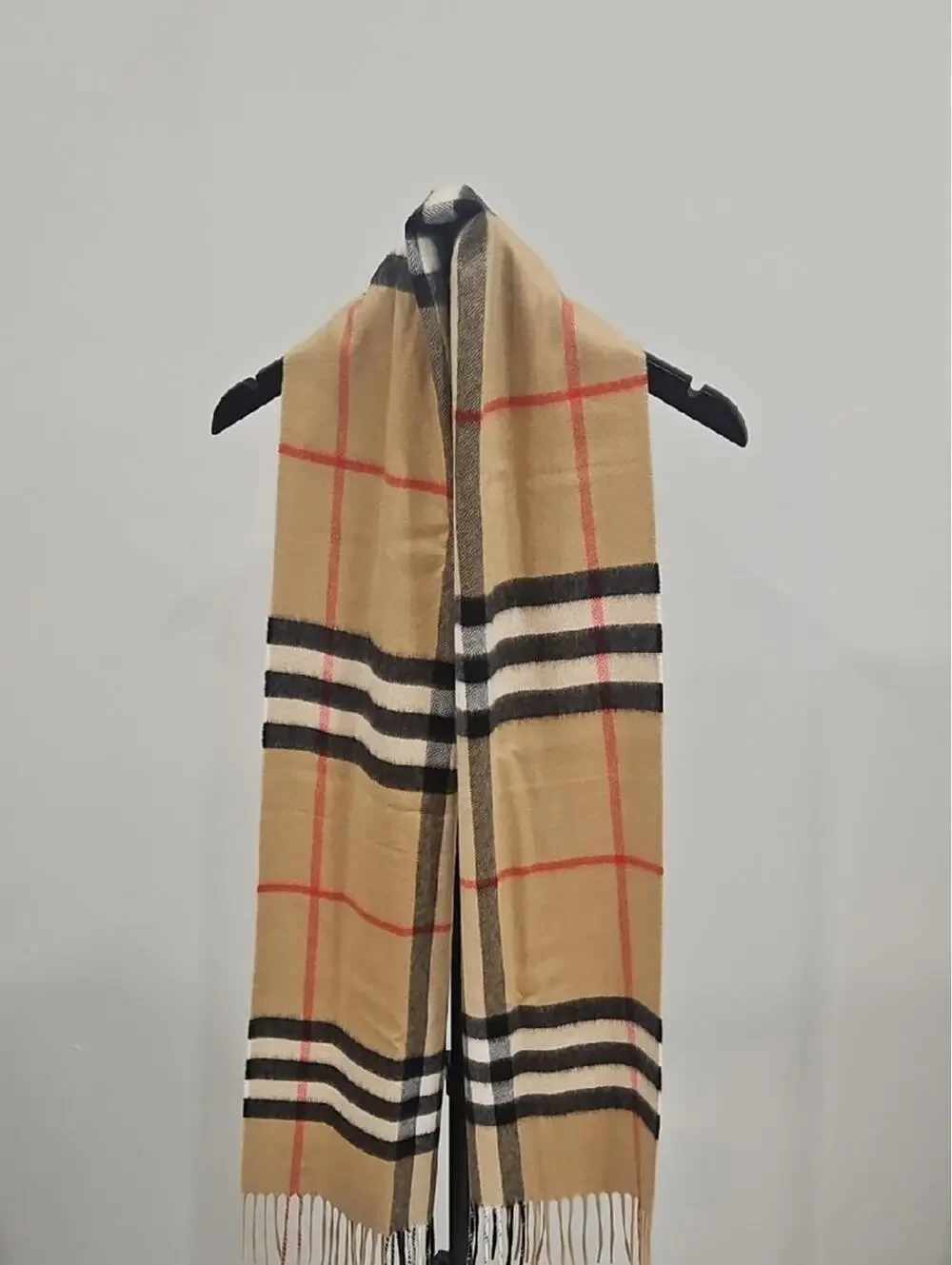 Burberry Camel, Black, White & Red Check Wool Scarf